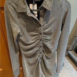 H&M Shimmering Silver Button-Up Blouse
